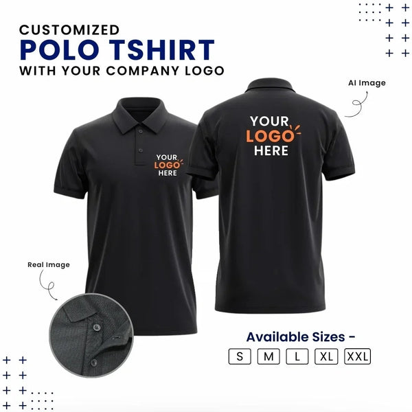 Customized Polo T-Shirt With Your Company Logo | Order Logo Printed Tees | My Print Warriors - Black to Orange - Image 1