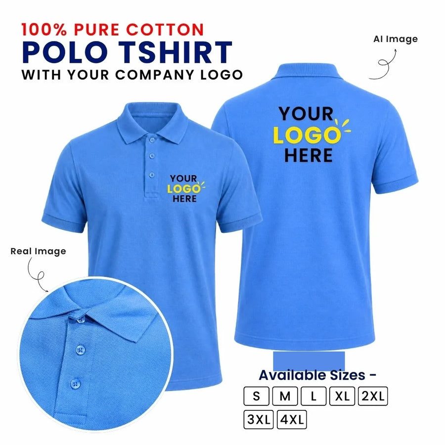 Customized 100% Pure Cotton Polo T-Shirt With Your Company Logo | Order Logo Printed Tees | My Print Warriors - Navy to Turquoise Blue - Image 1
