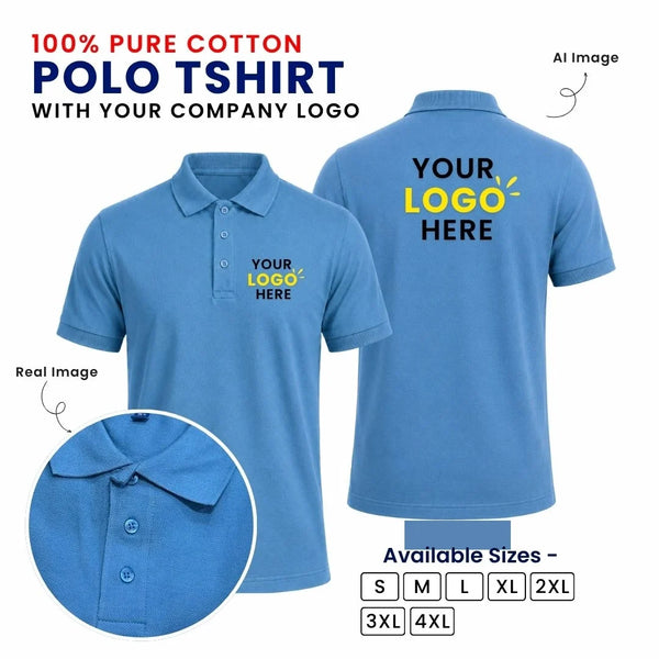 Customized 100% Pure Cotton Polo T-Shirt With Your Company Logo | Order Logo Printed Tees | My Print Warriors - Emerald to Sky Blue - Image 10